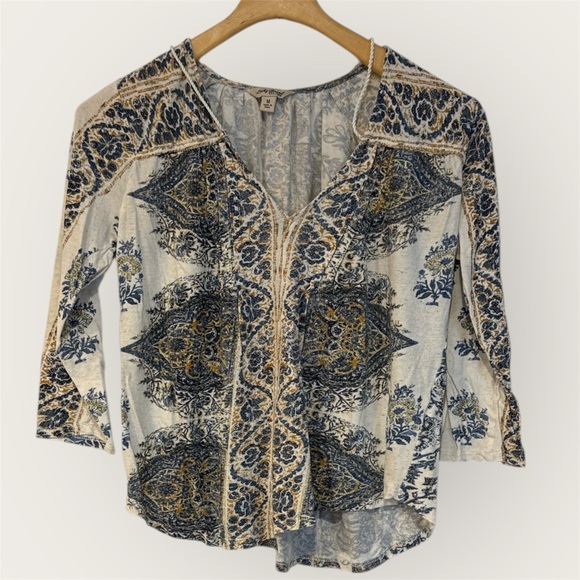 Lucky Brand Blue and Cream Blouse - Picture 2 of 13